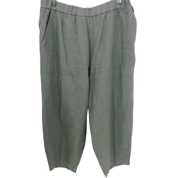 Poetry Gray 100% Linen Pull On Elastic Waist Wide Leg Pants Size 14 Lagenlook - Picture 1 of 9